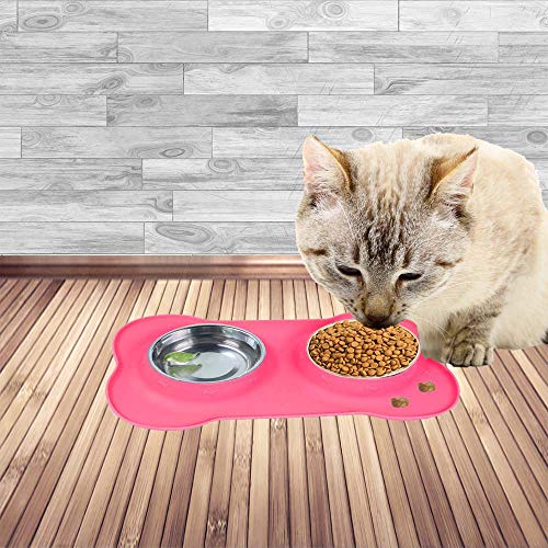AsFrost Dog Food Bowls Stainless Steel Pet Bowls & Dog Water Bowls with No-Spill and Non-Skid, Feeder Bowls with Dog Bowl Mat for Dogs Cats and Pets-Pink, 24 0z in Total - color: Pink, size: 1½ Cup/12 oz each