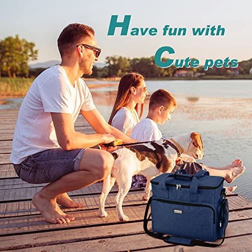 BAGLHER Dog Travel Bag, Pet Travel Bag (ALL Pet Travel Supplies), With 2 Pet Food Containers and 2 Collapsible Silicone Bowls; Essential Kits for Pet Travel Dark Blue - color: Dark Blue, size: Large
