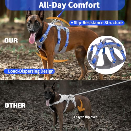 Huntboo Reflective Dog Harness with Handle, Escape Proof, No Slip, Breathable, Lightweight, Adjustable Lift Harness for Small, Medium, and Large Dogs Walking, Training, and Running Gear(Sea Blue,M) - color: Sea Blue, size: Medium (Pack of 1)