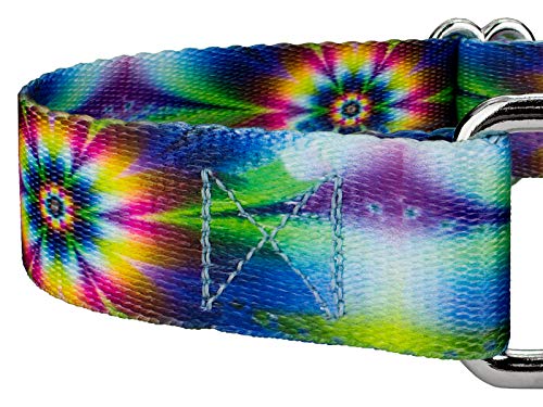 Country Brook Petz - Tie Dye Flowers Martingale Dog Collar - Groovy Collection Featuring Far Out Designs (1/2 Inch, 2XS) - color: Tie Dye Flowers, size: 2XS (Pack of 1)