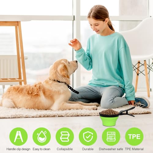 Collapsible Dog Food Scoop Foldable Pet Food Bag Clip 3 in 1 Multi-function Silicone Cat Food Measuring Cup Scoop Dog Food Scooper Pet Food Storage Clip (Green, 2 Cup Capacity(1 Pack)) - color: Green, size: 2 Cup Capacity(1 Pack)