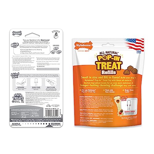 Nylabone Knuckle Bone Pop-in Treat Toy Power Chew Toy with 30 Refills, Interactive Treat Dispensing Enrichment Toys for Dogs, Long Lasting Chicken Flavor, Medium Dogs - Up to 35 lbs, 2 Pack - size: Medium