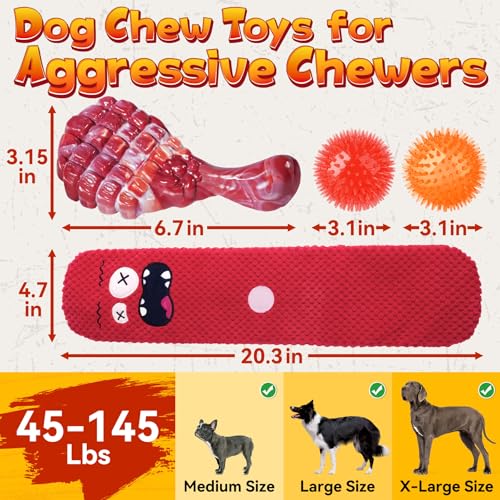 KIPRITII Long-Lasting Heavy Dog Chew Toys for Aggressive Chewers – 6 Pack Tough Dog Toys Include Indestructible Chew Bone, Interactive Tug Toys & Squeaky Balls, Ideal for Medium & Large Breeds Dogs