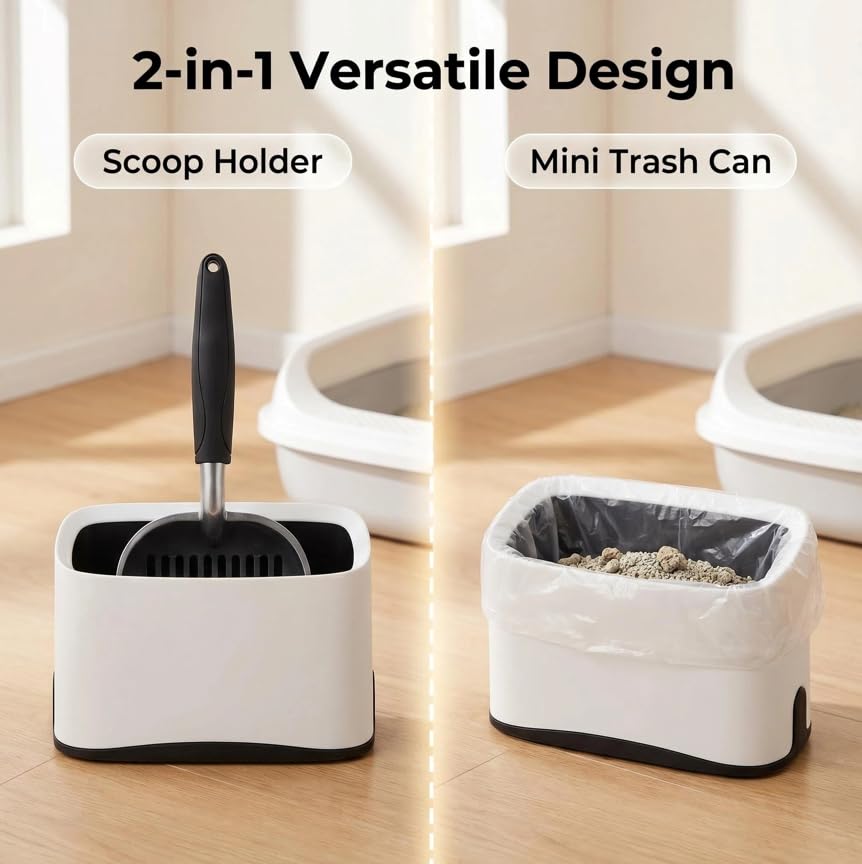 5-in-1 Heavy-Duty Full Metal Cat Litter Scoop with Holder, Cats Litter Scooper Includes Litter Bags, Handy Small Broom&Dustpan Set, Quick Sift, Easy to Clean | Cats Litter Scooper Includes Litter Bags, Handy Small Broom&Dustpan Set