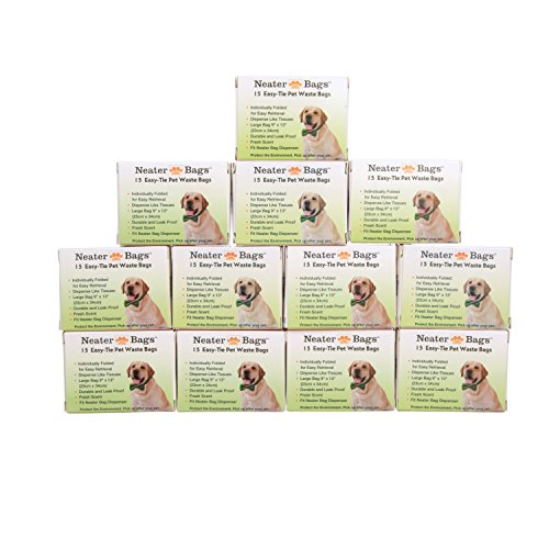 Neater Pet Brands Neater Bags Dog Waste Bag, No Rolls to Fuss With - Dog Poop Bags Dispense One at a Time, Doggie Poop Bag with Easy-Tie Handles (180 Count) - size: 1 Count (Pack of 180)