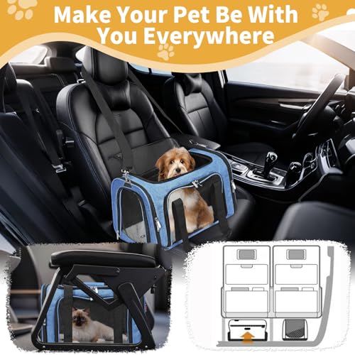 Soft-Sided Cat/Dog/Pet Carrier, Collapsible Pets Travel Carriers for Big Cats/Small Dogs with Shoulder Strap & Removable Mat, Mesh Puppy Carry Bag, Up to 25 Lbs (Blue) - color: BLUE, size: 20"L x 13"W x 13"H