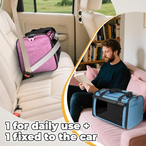YUDODO 2 Packs 25 lbs Lightproof Soft Sided Pet Carrier for Large Cat & Small Dog Airline Approved Travel Bag Puppy Carriers with Side Pockets & Reflective Mesh, Foldable Portable Pink+Lake Blue - color: Pink*1+Lake Blue*1