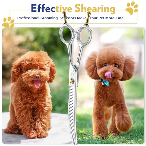 JASON Dog Thinners for Grooming - 7" Down-curved Blender Scissors with 30%-35% Thinning Rate, Japanese 440C Stainless Steel Dog Grooming Thinning Shears with Adjustable Screw (40 Teeth, Silver) Gift - style: Down-curved Thinning