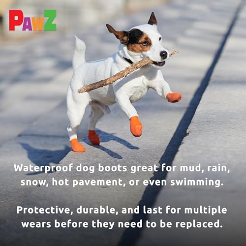 PawZ Rubber Dog Boots for Small Paws - All-Weather Waterproof Dog Shoes, Anti-Slip Traction for Rain, Snow, Mud & Hot Pavement - Pull-On Dog Booties, Black - X-Small (1.5"-2") - Pack of 12 - size: XS