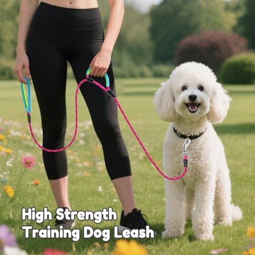 Dog Leash Heavy Duty 4/5/6ft XiaZ 2 Handles Dog Leashes for Medium Large Dogs 1/2 Inch 1000lb Strength Reflective PVC Waterproof-Handles Metal Hook Dual-Handle Rope Leash Nighttime Safety - color: Red, size: 4FT (1/2")