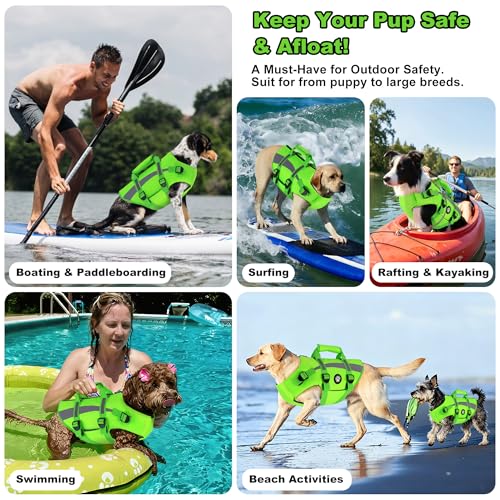 Dogcheer Harness-Style Dog Flotation Vest with Rescue Handle, Reflective Safety Dog Life Jacket, Adjustable Puppy Water Vest for Swimming, Boating, Pool & Beach - Green, S - color: Green, size: Small
