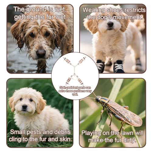 Anti Dirt Pants for Small Dogs, Upgraded Adjustable Suspender Non-Slip Dog Shoes Dust-Proof Waterproof Full-Leg Paw Protectors Rain Boots for 8-15lbs Dogs Outdoor Walking & Hiking (Off White)