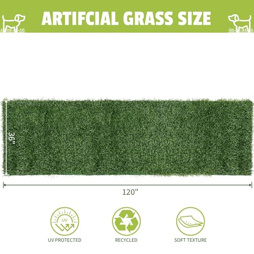 Grass Pad for Dogs, 120" x 36" Artificial Turf for Pets Potty Training, Fake Grass Mat with Drainage Holes, Easy to Clean, Large Turf Rug Outdoor Indoor Use - size: 120"L x 36"W