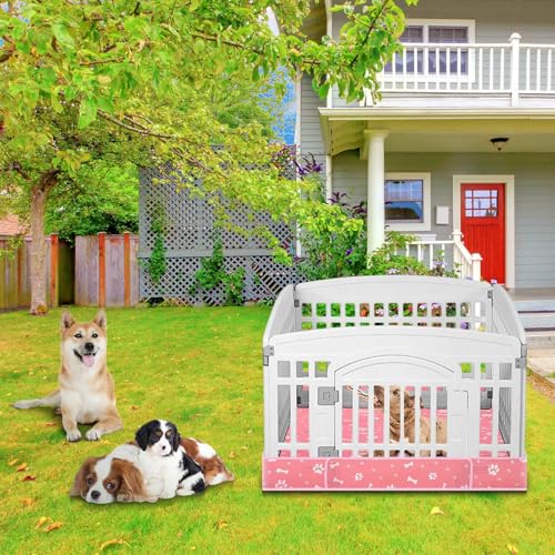 Marsui Dog Playpen Bottom Pad Fits for 36 Inch 4 Panels Pet Exercise Mat Puppy Crate Pad Reusable Washable Pet Training Pee Mat Hoop and Loop Design, Playpen Not Included - color: Pink, style: Dog Paw Bone Print