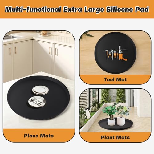 20" Silicone Pet Food Mat, Waterproof Feeding Mat for Dog & Cat Extra Large Dog Bowl Mats with Raised Edge, Non-Slip, Protects Floors, Easy to Clean (Black) - size: 1pcs