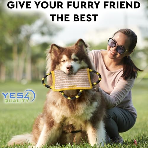 YES4QUALITY Durable Dog Bite Pillow - 10"x7" - Safe Biting Pad with 3 Strong Handles - Tough Jute Tug Toy for Medium to Large Dogs - Ideal for Tug of War, K9, Schutzhund & Puppy Training