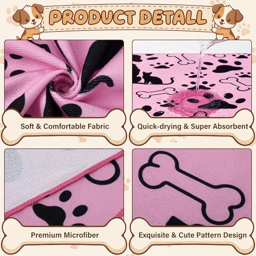 10 Pcs Dog Towels for Drying, 20"x40" Quick Drying Microfiber Pet Bath Towel, Dog Grooming Absorbent Towel with Cute Pattern, Soft Bathrobe for Large Medium Small Puppy Cat