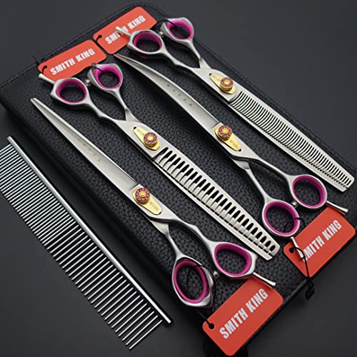 Professional Dog Grooming Shears Set Dogs Straight & thinning & Curved scissors & chunkers Scissorswith comb in 1 Set for Right-handed & Left-handed (8.0 Silvery right-handed) - color: 8.0 Silvery Right-handed