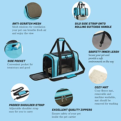 Cat Carrier Dog Carrier Pet Carriers for Medium Small Cats Dogs Puppies up to 15 Lbs,TSA Airline Approved Small Dog Cat Carriers Soft Sided,Collapsible Travel Puppy Carrier (Medium, Blue)