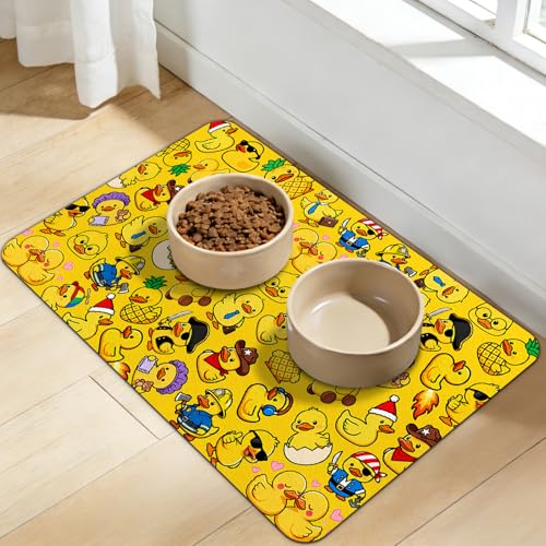 Dog Food Mat for Bowls, Absorbent Quick Dry Dog Cat Mats for Food and Water, Non-Slip Backing Pet Mat Pet Supplies - Duck Pattern - color: Duck1
