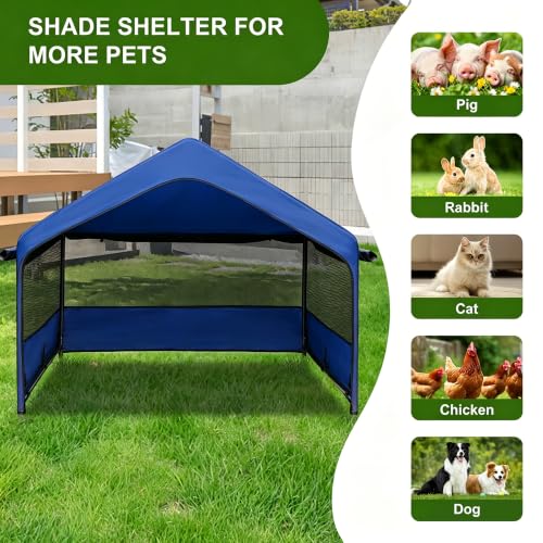 Summertrail Extra Large Dog House Outside, Dog Tent Outdoor, Big Dog Shade Shelter Doghouse Canopy with Three-Sided Breathable Mesh Windows, Gray Sun Rain Cover for Pet Cat 4'x 4'x 3.3'(Dark Blue) - color: Dark Blue Dog Tent With Mesh Windows