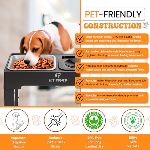 Elevated Dog Bowls, Raised Dog Bowl Stand with 4 Adjustable Heights, Stainless Steel Food Bowl & No-Spill Water Bowl – Dog Bowls Elevated for Small, Medium & Large Dogs - color: No-Spill Water Bowl & Stainless Steel Bowl Black