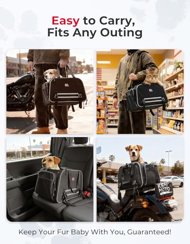 KEMIMOTO Motorcycle Dog Carrier Expandable for Small Dog & Cats Under 17lbs, Fit for Motorcycle Luggage Rack or Passenger Seat, Airline Approved Pet Carrier with Shoulder Strap, Folding & Portable