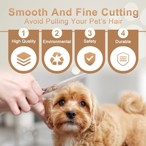Professional Dog Grooming Scissors Rose Gold 440C Stainless Steel Straight Thinning Curved Chunker Shears for Pet Grooming Services Dogs and Cats (Thinning, 7.5‘’) - size: 7.5‘’, style: Thinning