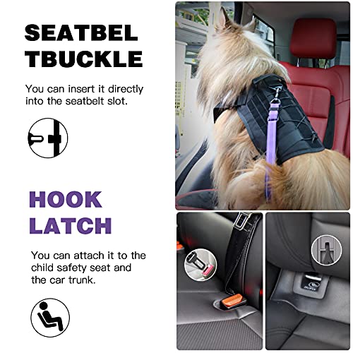 AUBELL Dog Seat Belt for Car,2 Pack Set 3-in-1 Adjustable Reflective Bungee Heavy Duty Dog Car Harness Tether with Clip Hook Latch & Buckle,Swivel Zinc Alloy Carabiner,Black+Purple - color: Set Black+Purple