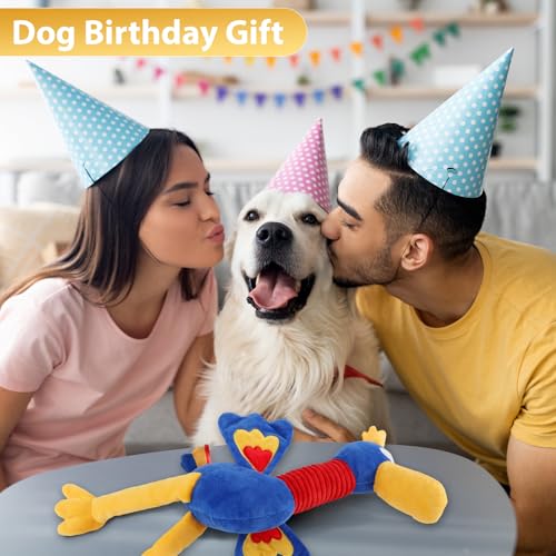 Letsmeet Pet Supplies Squeaky Dog Chew Toy with Soft Fabric Tough Interactive Tug of War Dog Toys to Keep Them Busy for Small,Medium,Large Breed - color: Blue yellow
