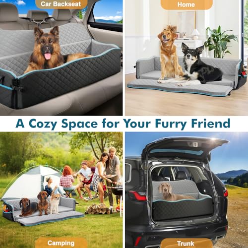 Large Dog Car Seat, Dog Car Bed for Large Dogs Under 120lbs, Pet Booster Seat with Thick Cushion and 2 Safety Leashes, Detachable & Washable Pet Bed for Backseat, Black & Gray - color: Black & Gray, style: For Large Dogs Under 120lbs