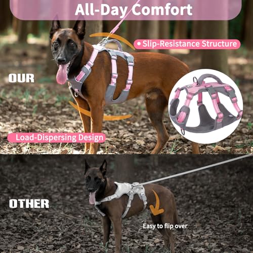 Huntboo Reflective Dog Harness with Handle, Escape Proof, No Slip, Breathable, Lightweight, Adjustable Lift Harness for Small, Medium, and Large Dogs Walking, Training, and Running Gear(Light Pink,M) - color: Light Pink, size: Medium (Pack of 1)