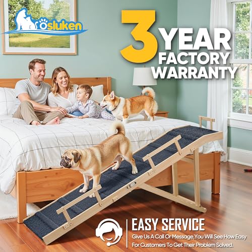 Dog Ramp for Bed with Rails, 64" Long Foldable Pet Ramp for Small Large Dogs, Dog Ramps for High Beds with Safety Side Railng, 6 Adjustable Heights 24" to 30" Up to 220LBS (Gray)