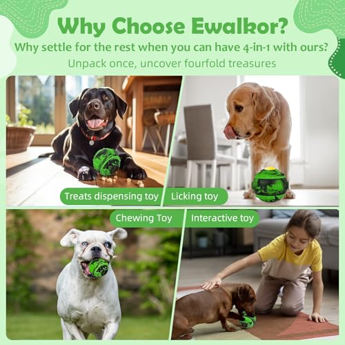 Dog Toys for Boredom - Frozen Treats Toy, Dog Toy Refillable Freezable Dog Food, Reduces Anxiety Chew Toy, Easy to Clean Interactive Dog Puzzle Toys, Treats Dispensing Dog Toys, 4-IN-1 Enrichment Toys - color: Green