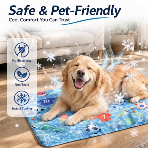Dog Cooling Mat, Water-Activated Gel Ice Pad for Dogs&Cats, Self-Cooling Mat Soccer Fan Dog Gifts, Waterproof Wipe-Clean, Soccer-Themed Summer Beds for Outdoor&Indoor Large/Medium/Small Pets - size: Large:23.6”×35.4”
