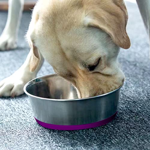 Deep Stainless Steel Non-Skid Dog and Food Bowls, Each Holds Up to 16 Cups - color: Blue&Roes Red, size: 12 Cup for Lager Pet