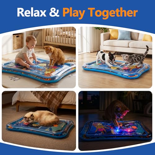 Thickened Cat Sensory Water Play Mat, Interactive Aqua Cats Water Mat with Floating Fish and 2 Balls for Cats & Dogs, Indoor Pet Water Bed Play Mat - color: Square