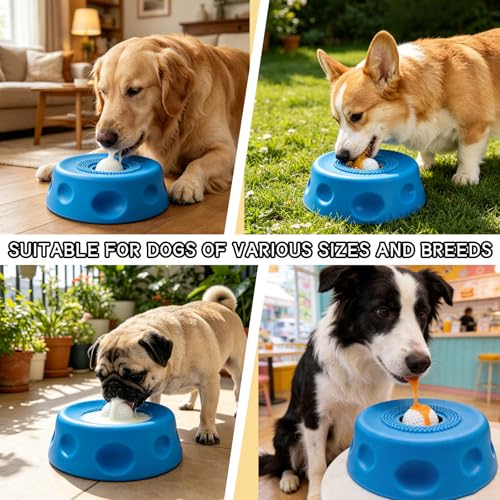 Slow Feeder Lick Bowl for Liquid Dog Treats- Lick Toy for Bone Broth, Rolling Ball Dog Lick Bowl with pet Anti Slip Pads and Cleaning Brushes, Suit for Large Medium Small Dogs&Post-Op