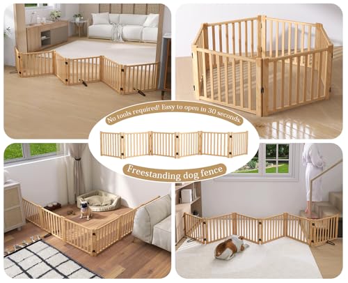 Wooden Freestanding Pet Gate Indoor, 16.9" H Foldable Dog Gates, No-Painted Pet Fence for Doorways Stairs- 6 Panels - size: 【6 Panels】H:16.9"