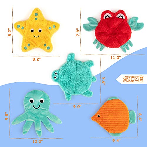 AWOOF No Stuffing Crinkle Squeaky Plush Dog Toys - Cute Animal Themed for Small to Large Dogs & Puppies - Bulk 5 Pack