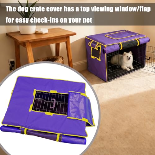 42-Inch Purple Dog Crate Cover – Light-Blocking Protective Cover with Roller Shades, Sound-Dampening Sunshade for Wire Kennels, Features Breathable Side Window (Cover Only) - color: Purple, size: 42.0"L x 28.0"W x 30.0"H