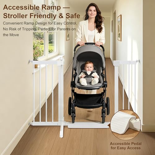 Baby Gate for Stairs,29.5"-39" Pressure-Mounted No Drilling Pet Gates for Doorways & Hallways,Auto Dog Close Gate with Walk Thru Door,No-Trip Design, Metal Design for Kids and Pets - size: 29.5-39"W x 30.7"H