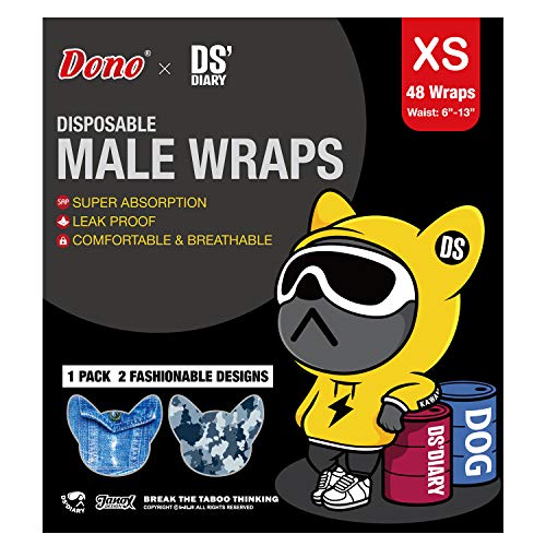 Dono Dog Diapers Male Disposable Male Dog Wraps, Wider Doggie Puppy Diapers Male Belly Bands, Super Absorbent, Leak-Proof Fit, Excitable Urination, Incontinence, X-Small 48ct - size: X-Small (6-13inch)