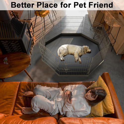 Artmeer Pet Playpen Puppy Playpen Kennels Dog Fence Exercise Pen Gate Fence Foldable Dog Crate 8 Panels 24 Inch for Pet Animals Outdoor Indoor with Bottom Pad (Black with Bottom pad) - style: Black 24''x24'' Bottom cover