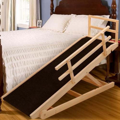 Dog Ramp for Bed, Adjustable Pet Ramps for Dog to Get on Bed, Non-Slip Rubber Surface - Folding Wooden Dog Ramp for Small/Large/Old Dogs, Adjustable up to 31 inch High Beds, Safety Railings - size: XL-for 31.4''H Bed