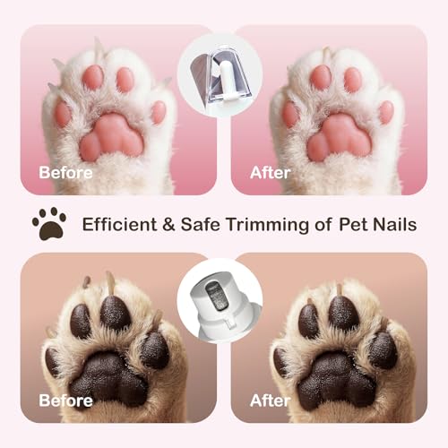 Safe 2-in-1 Dog & Cat Nail Clipper and Grinder LED Safety Light Illuminates the Quick to Prevent Over-Cutting or Bleeding, USB Rechargeable, Low Noise Motor Keeps Pets Calm Grooming for All Pet Sizes