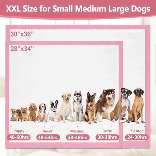 Gimars XL 6-Layer Ultra Absorbent 1200ml 48-Hour Leak-Proof Dog Pee Pads, Quick Dry Extra Large Puppy Pads for Puppy Training, Senior & Incontinent Dogs, Cats, Overnight Use, 30"x36", 30 Count Pink - size: 30"x36" - Pink 30 Counts