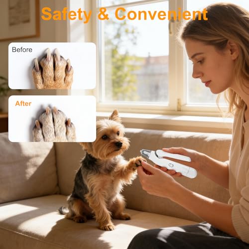 2-in-1 Dog Nail Grinder & Cat Nail Clippers Trimmers for Large Medium Small Dogs Cats Claw Trimmer Quick Sensor with 2 LED Lights Safety Guard USB Rechargeable Dogs Nail Trimmer (White) - color: White