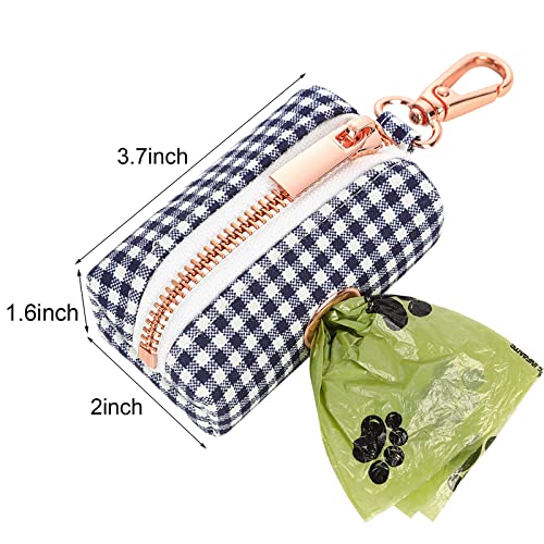 ARING PET Dog Waste Bag Dispenser, Cotton Doggy Poop Bags Holders Attach to Any Leashes, Portable Washable flamingo Pet Waste Pouch Dispenser with Metal Zipper - color: B:navyplaid