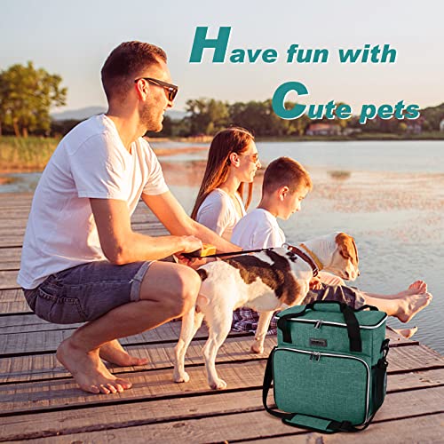 BAGLHER Pet Travel Set Airline-Approved Carrier for Small/Medium Cats & Dogs + Travel Bag with Food Containers & Silicone Bowls, Grey & Green - color: Green, size: Medium